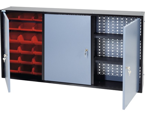 Küpper wandkast, gehamerd zilver, 1200 mm, 2 legplanken, 3 deuren