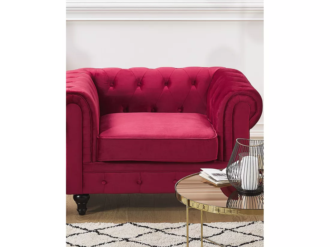 Fauteuil CHESTERFIELD Velours Rouge foncé