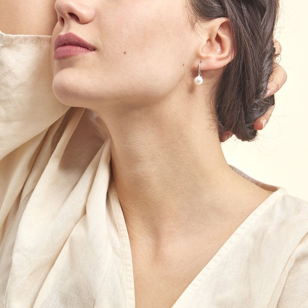 Boucles D'oreilles Pendantes Gwaldys Argent  Perle De Culture Et Oxyde