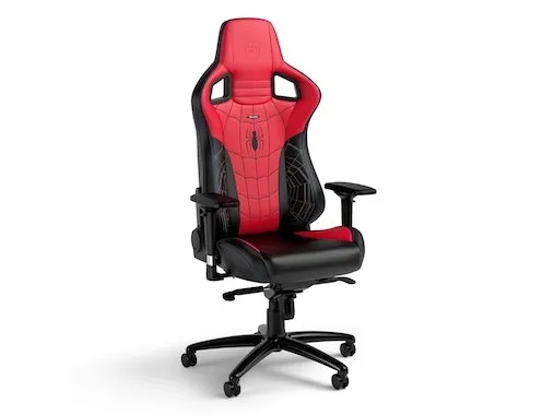 Noblechairs EPIC Spider-Man Edition - Spillestol - ergonomisk - armstøtter - T-formet - vippe - drejeled - aluminium, nylon, polyurethan, stål, polyuretan-læder, koldskum - sort, rød, rød syning