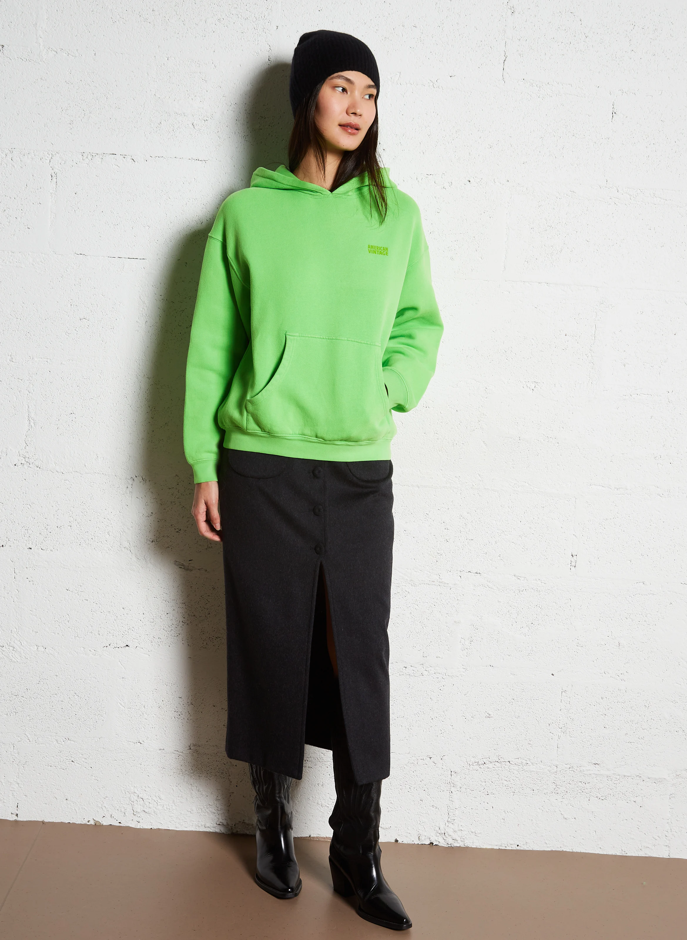 IZUBIRD - Sweat ample molletonné à capuche en coton | Vert
