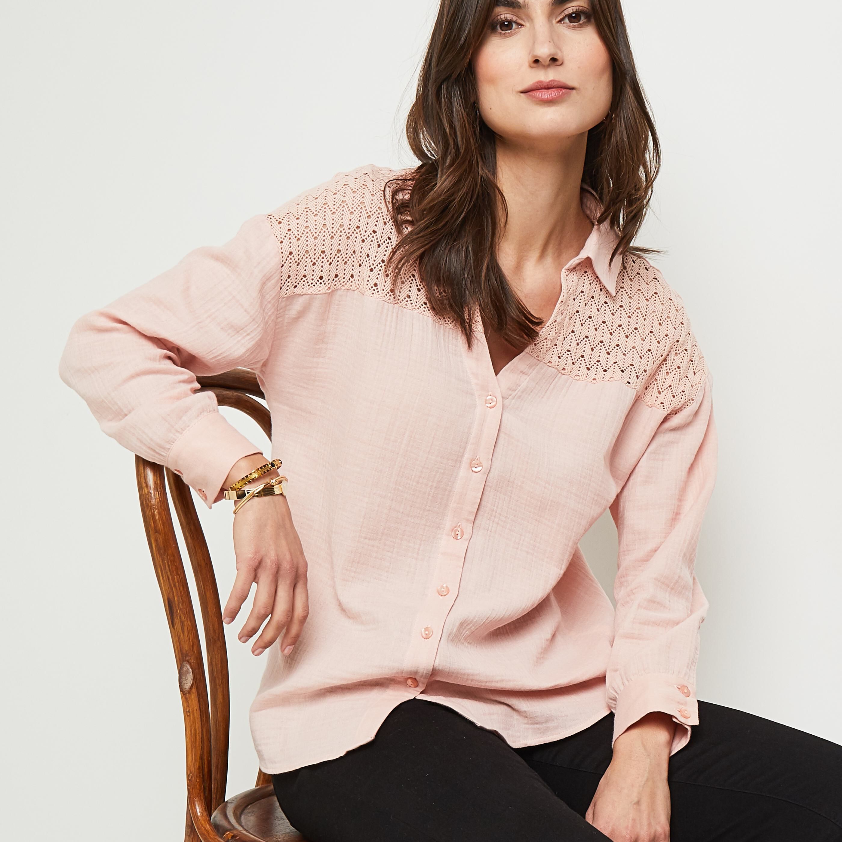 Chemisier gaze de coton femme - ROSE PALE