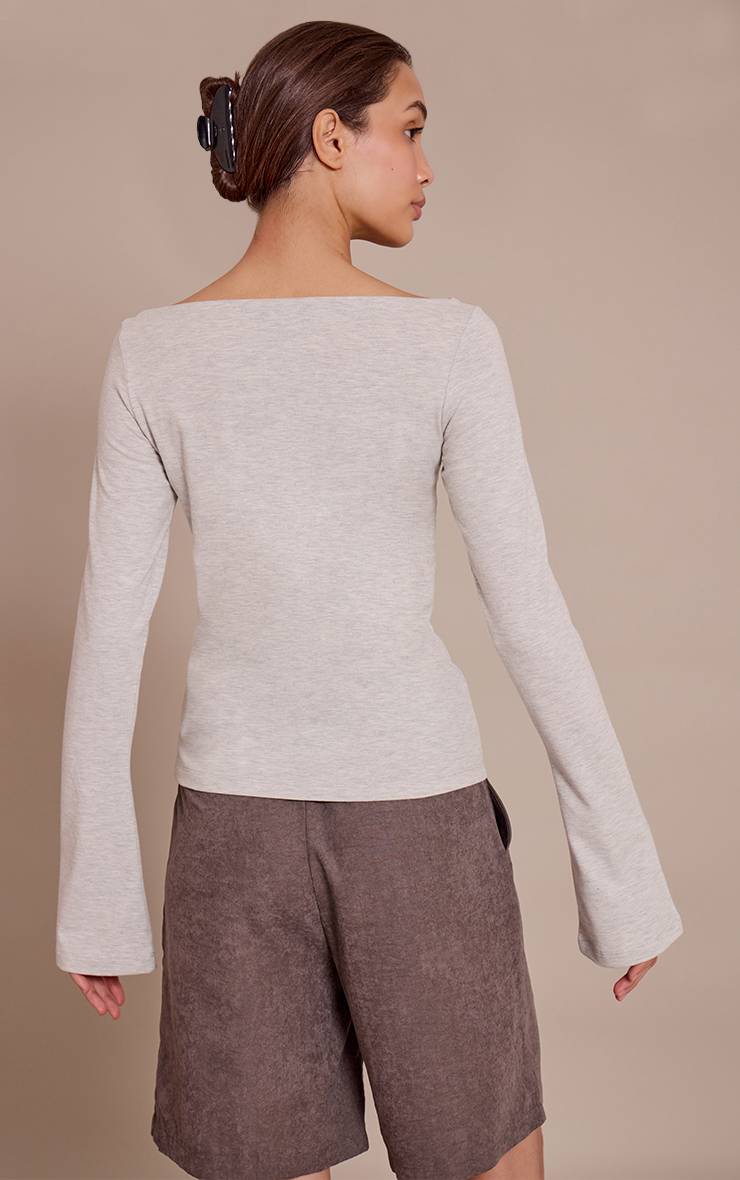 Gris Chiné Haut Asymétrique Froncé À Manches Longues En Coton Doux