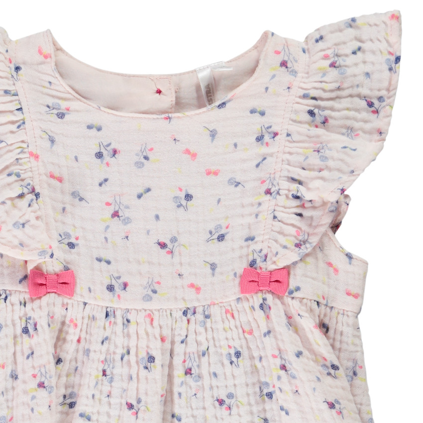 Ensemble robe + bloomer en double gaze de coton pour bébé fille