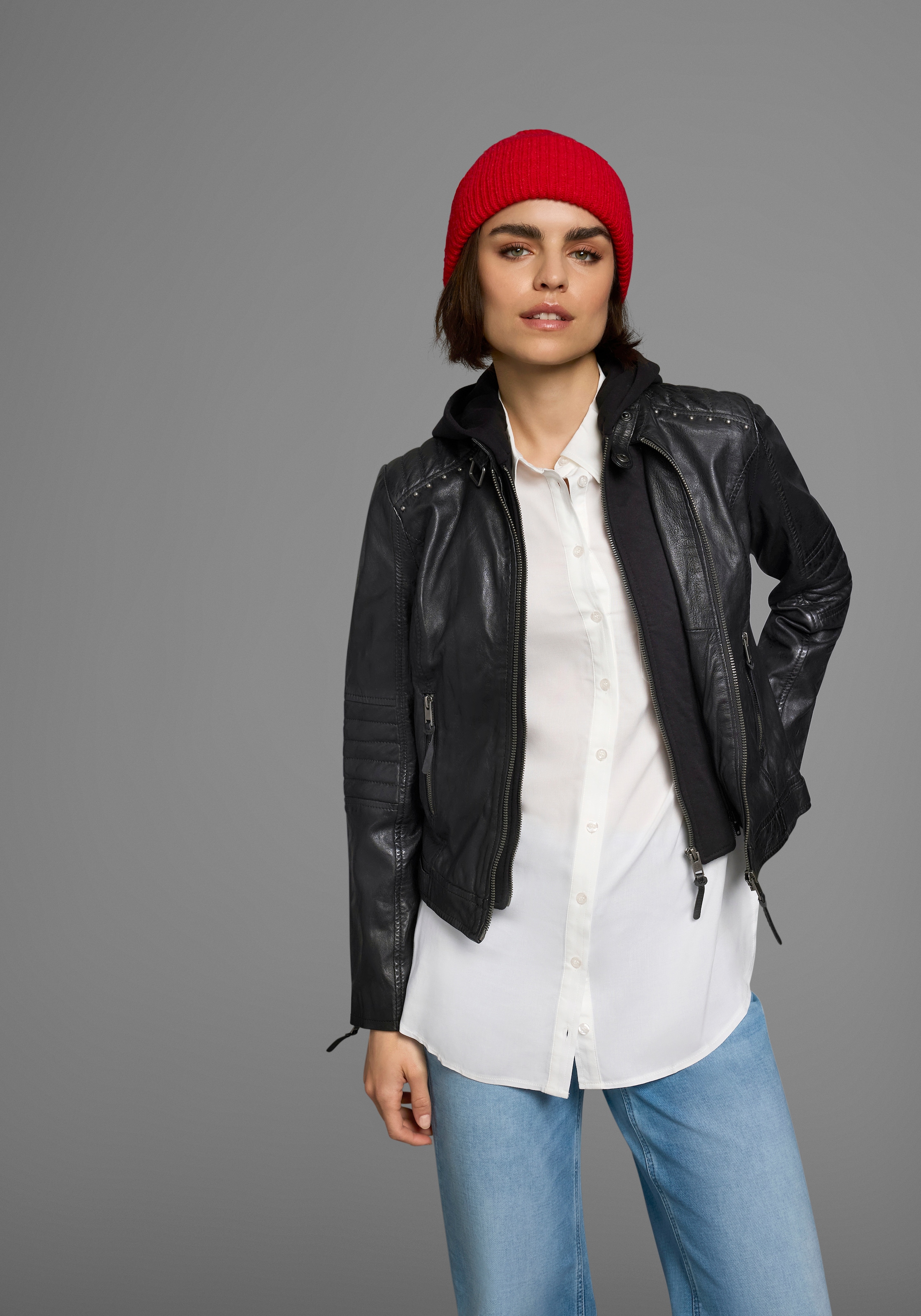 ALPENBLITZ Lederjacke »Lissabon« mit Kapuze für Sommer und Übergangszeit,  aus Lammnappaleder,  stylisch