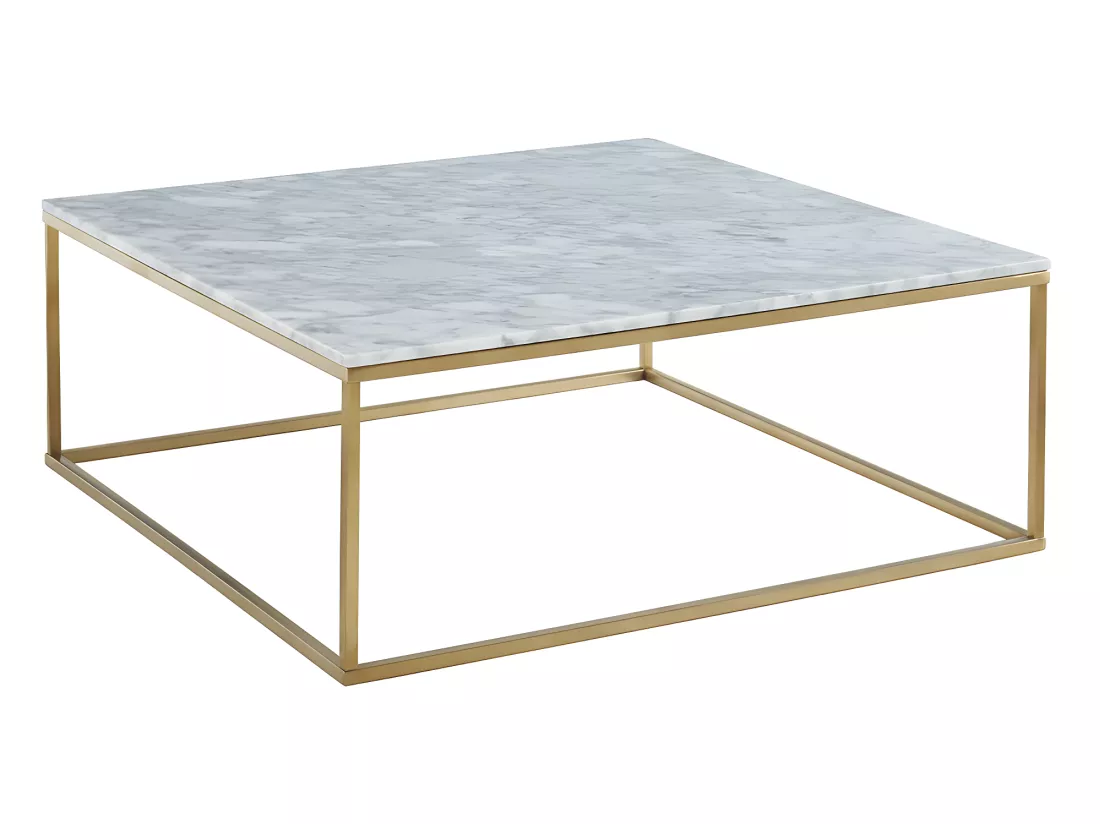 Table basse design ARETHA de Pascal MORABITO - Marbre et Métal - Blanc et Doré