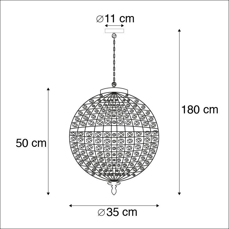 Art Deco hanglamp kristal met goud 35 cm - Kasbah