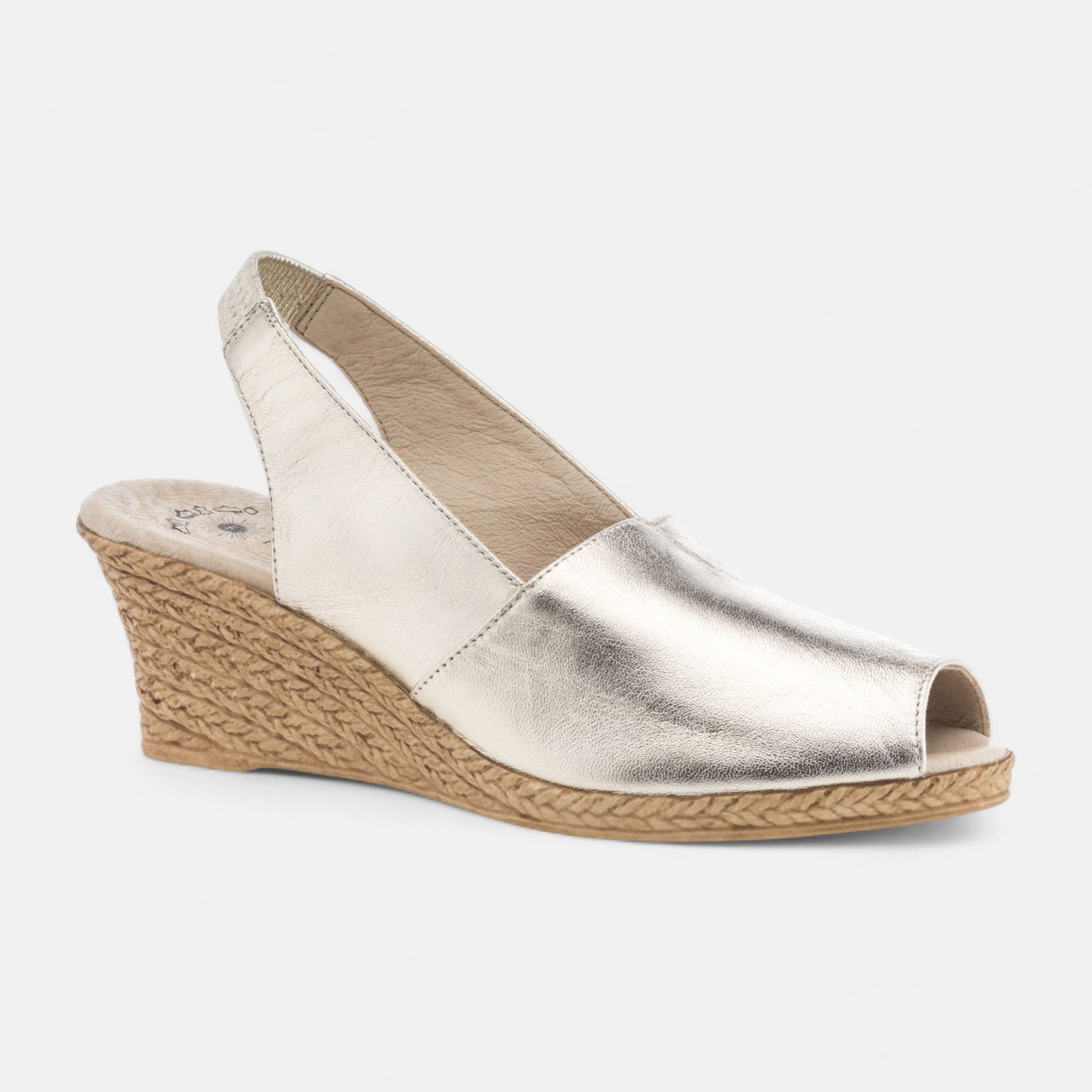 Nu-pieds confort à talon compensé Femme en cuir or