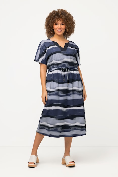 Midikleid, Ringel, Oversized, Tunika-Ausschnitt, Halbarm