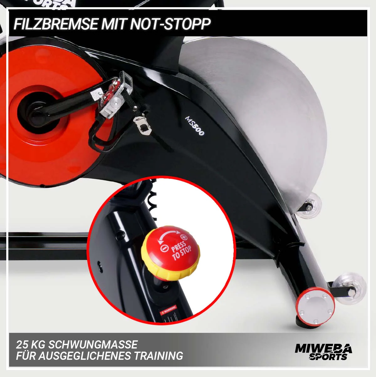 Miweba Sports Profi Indoor Cycle MS500, 25 kg Schwungrad, für zuhause geeignet (Schwarz)