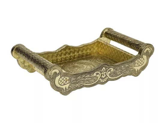 Plateau en métal repoussé doré 25x13x6h