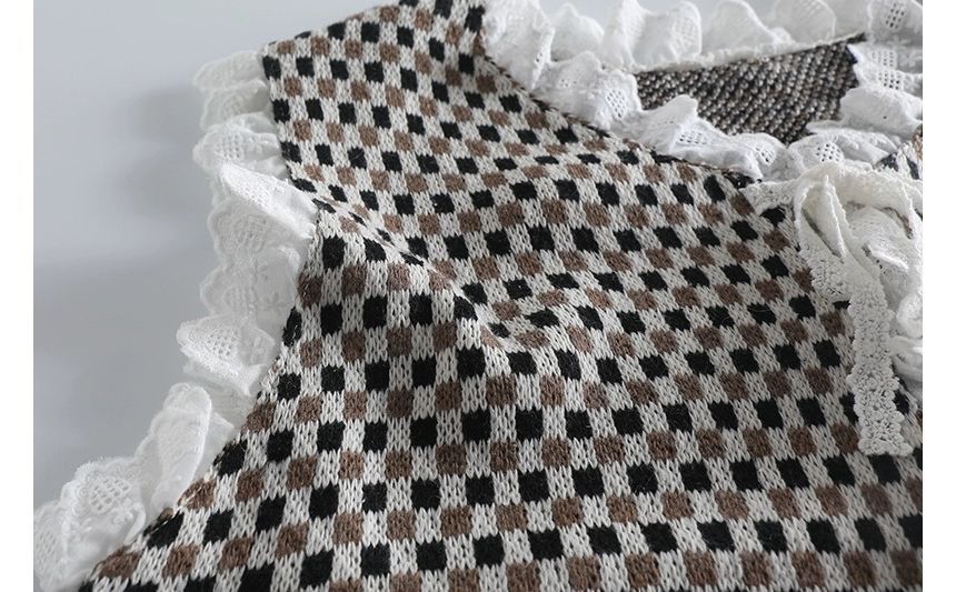 Santeh - Geruite bloemen geborduurde kanten gilet