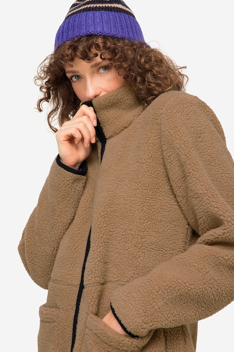 Teddy-Mantel, Teddyfleece, Stehkragen, 2-Wege-Zipper