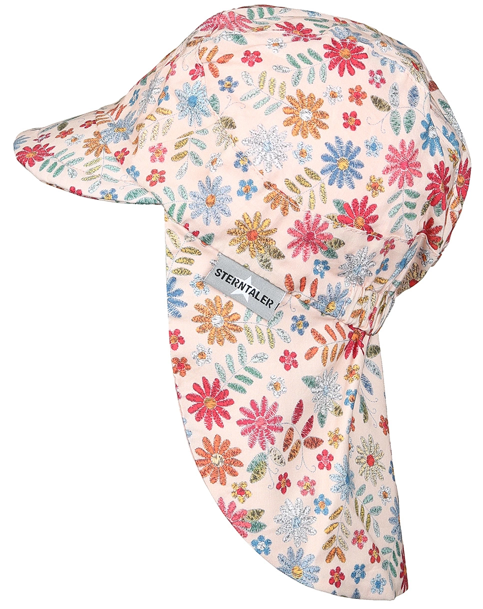 Schirmmütze SOMMERBLUMEN mit Nackenschutz in rosa