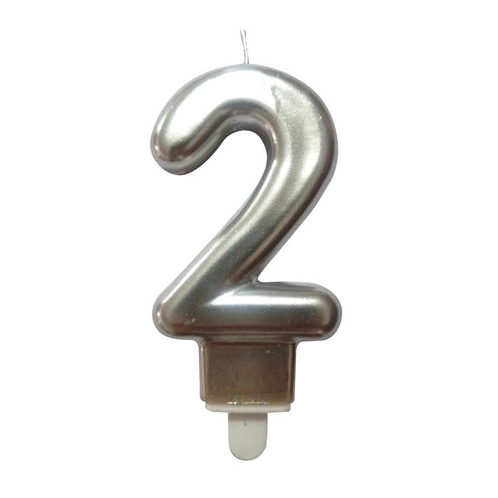 BOUGIE ANNIVERSAIRE CHIFFRE 2 H.7.5CM ARGENT