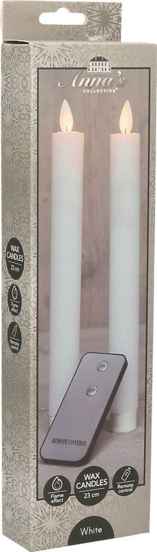 Anna's Collection Led dinerkaarsen - 2x st - wit - 23 cm - bewegende vlam - warm wit licht