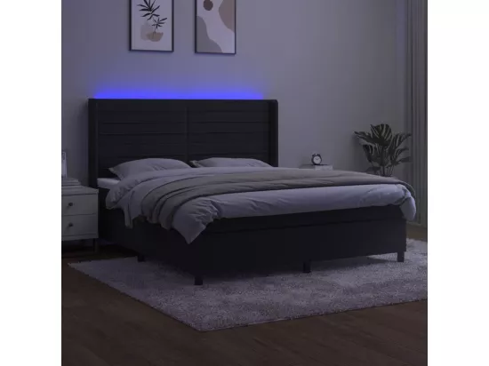 Sommier tapissier avec matelas et LED Noir 160x200 cm Velours