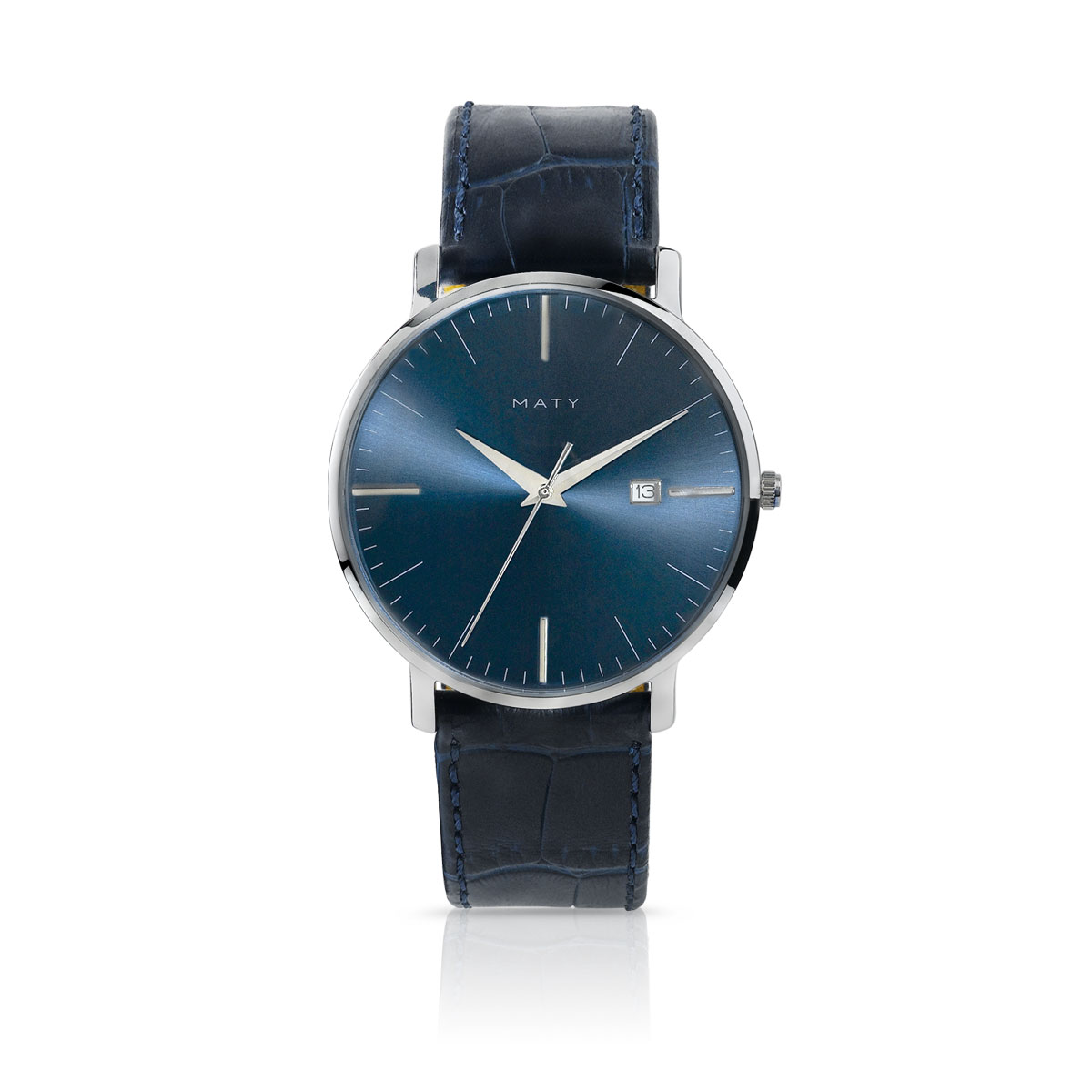 Montre acier bracelet cuir bleu