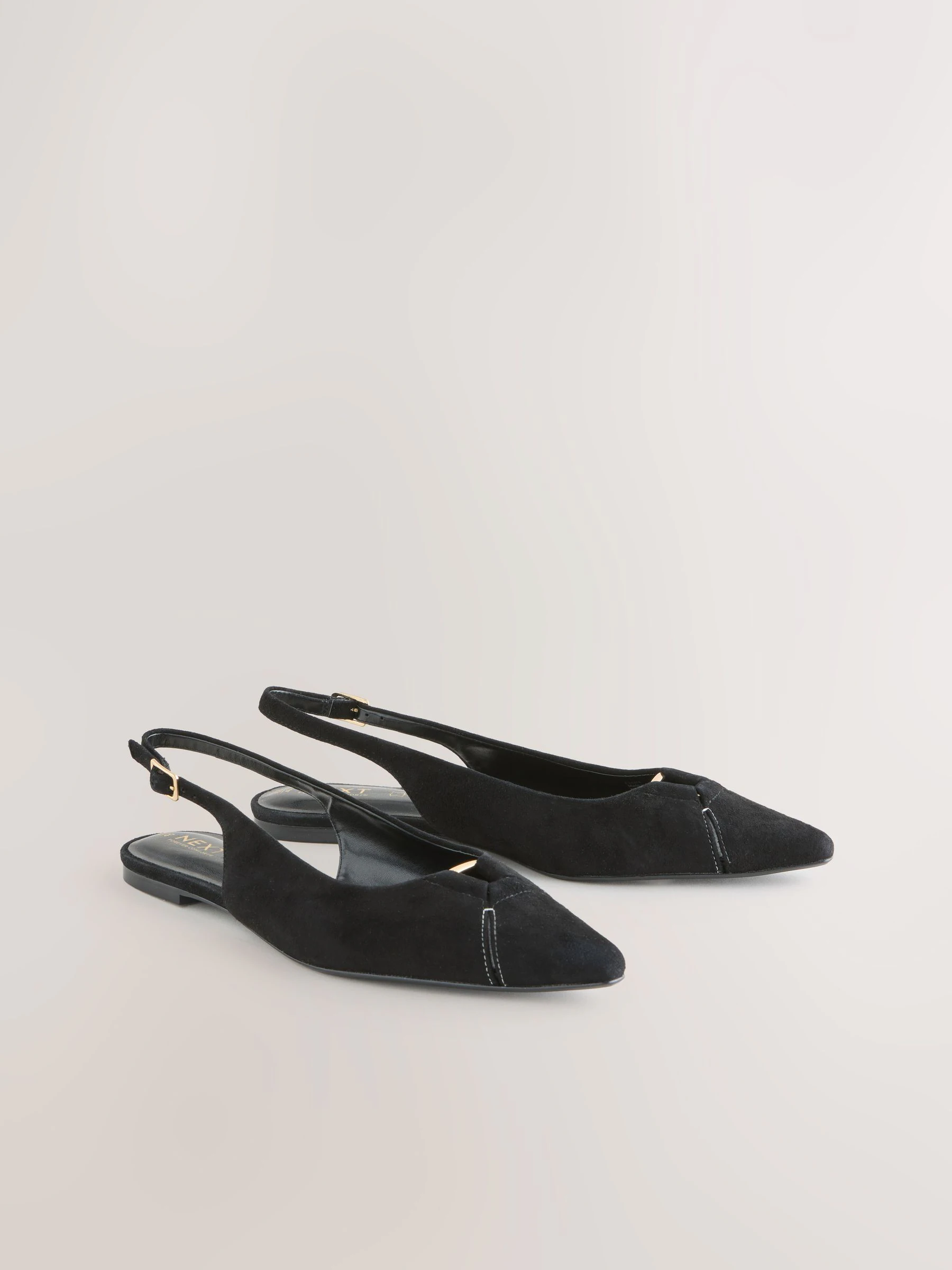 Zwart - Premium Leather Pointed Toe Hardware Slingback Shoes
