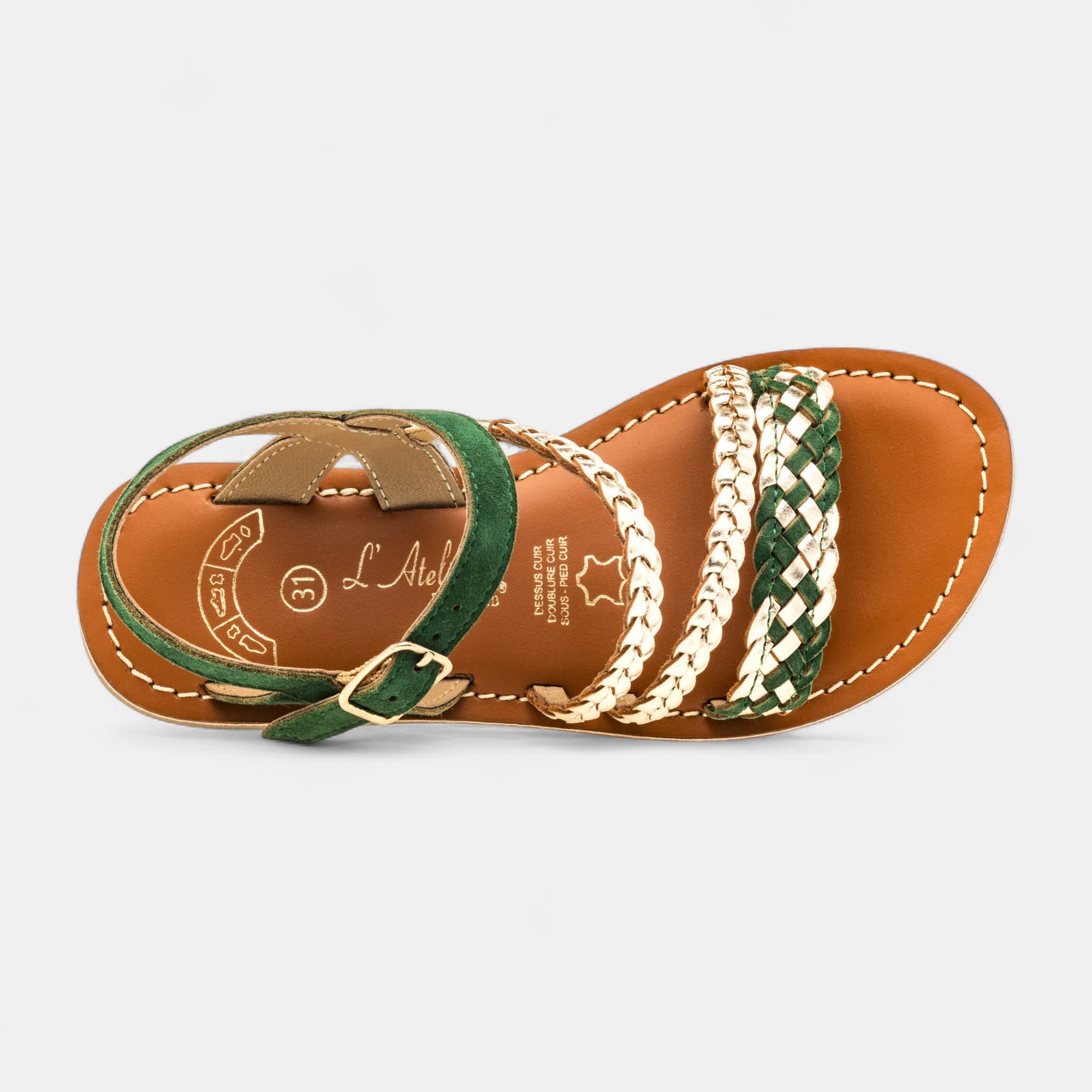 Nu-pieds Fille en cuir vert