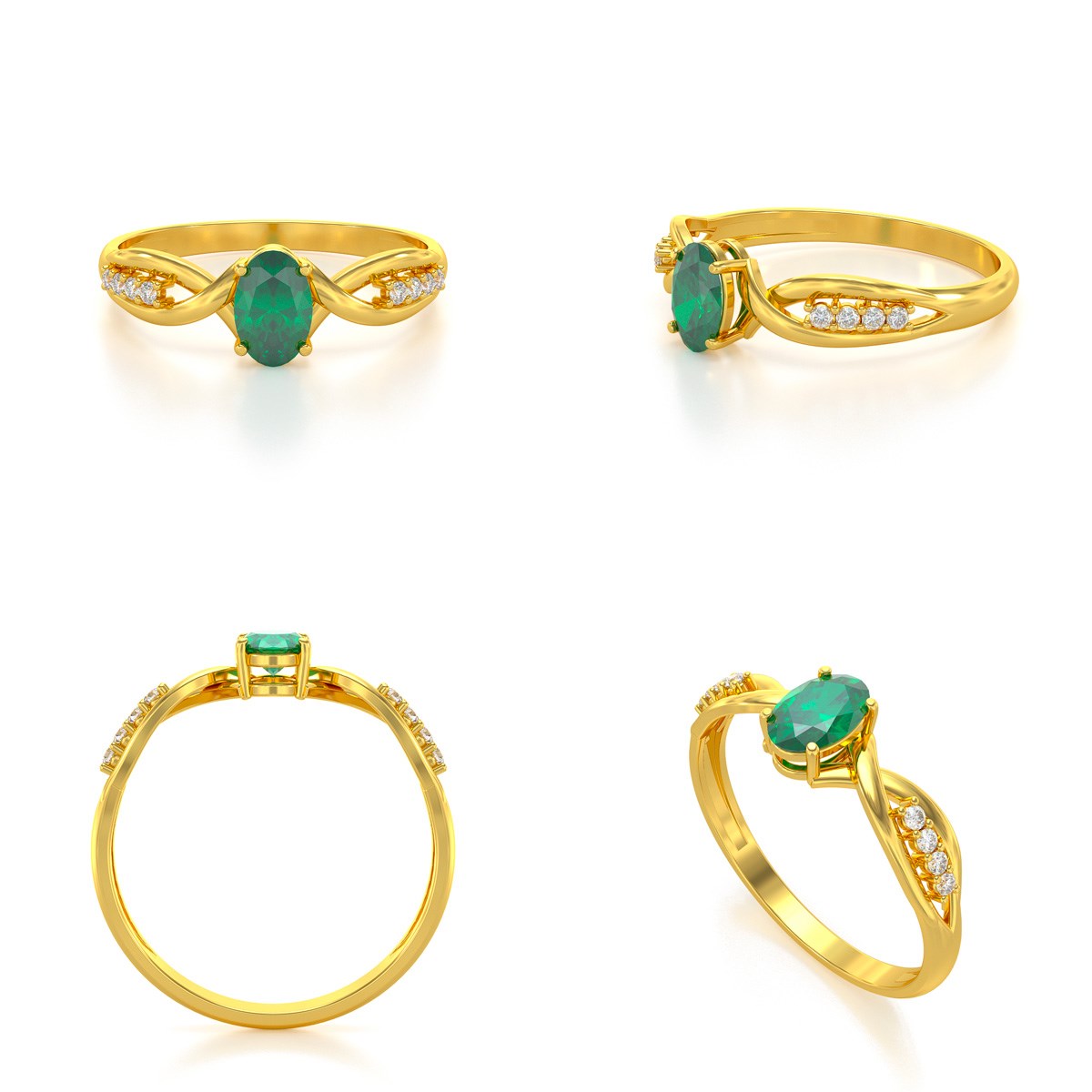 Bague ADEN Or 585 Jaune Emeraude et diamants 1.32grs