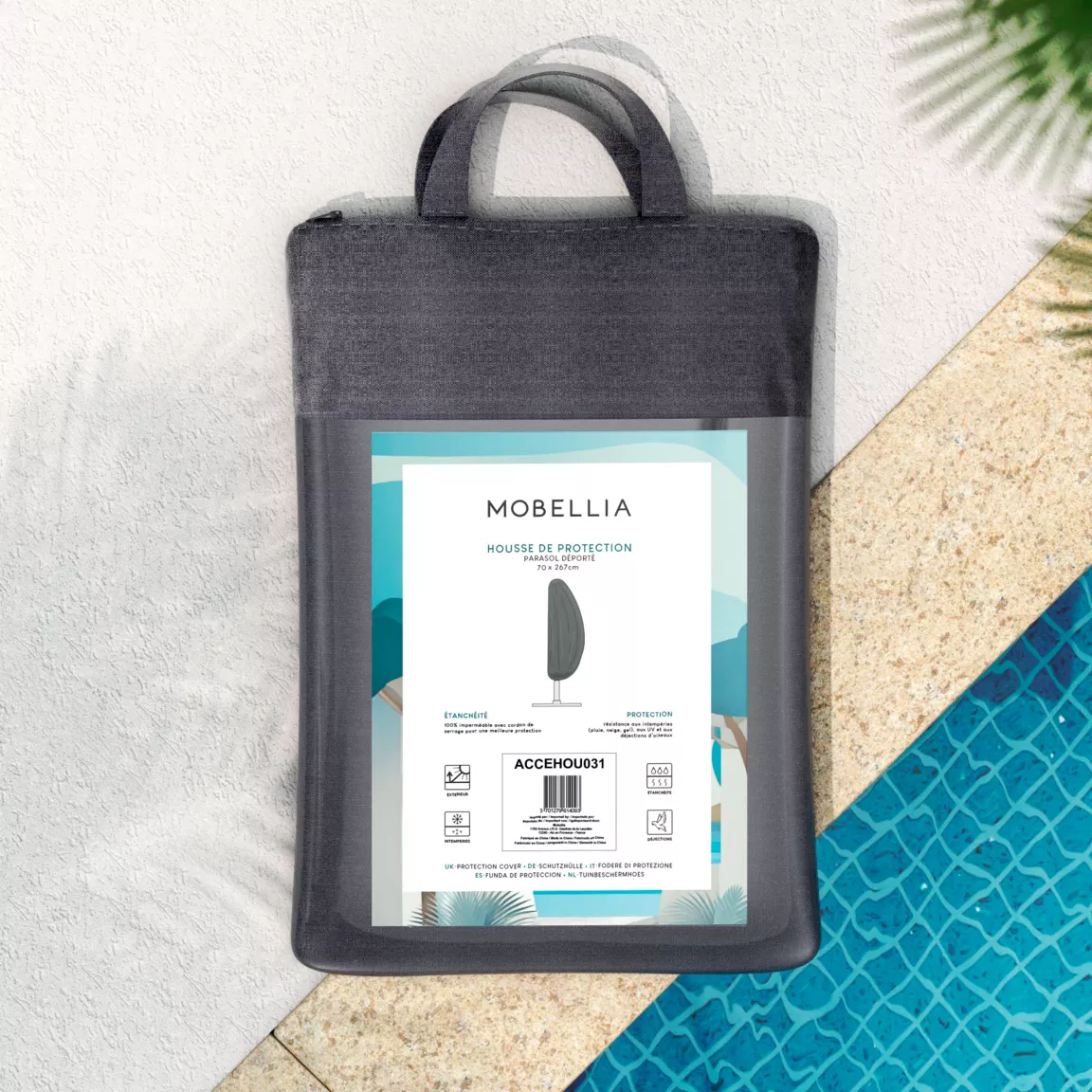Housse de protection Imperméable pour Parasol déporté H267 cm Gris