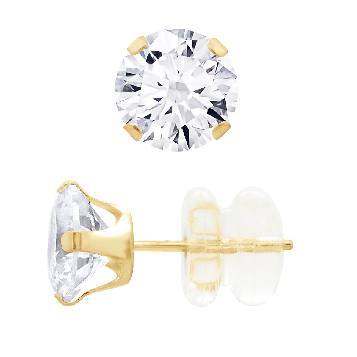 Boucles D'Oreilles Puces - Or Jaune - Ornées d'Oxydes de Zirconium 6 mm serti Griffe