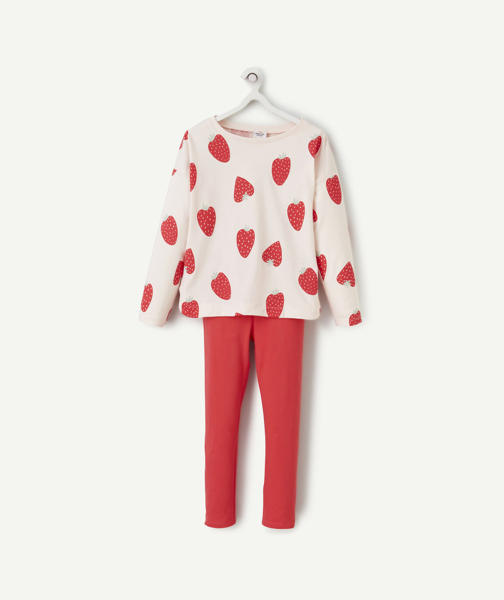 PYJAMA MANCHES LONGUES FILLE EN COTON ROSE THÈME FRAISE