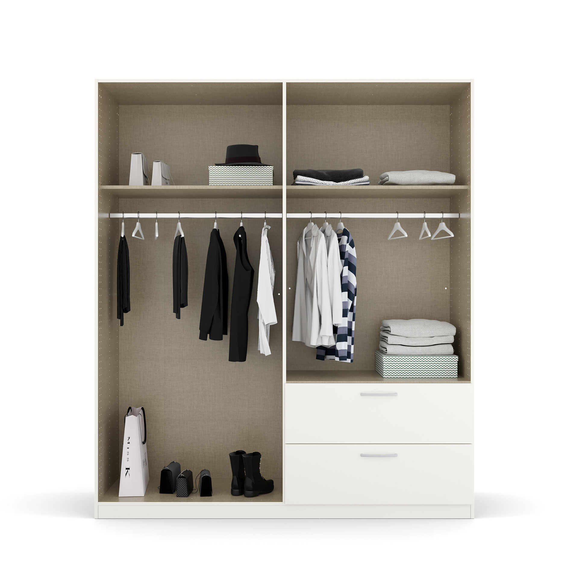 Drehtürenschrank - alpinweiß - 2-türig - 2 Schubkästen - 181 cm