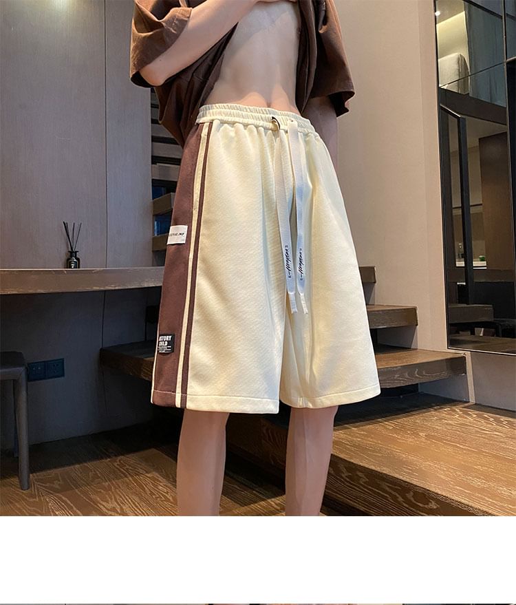 Priam - Mid Rise Lettering Label Tweekleurige Shorts
