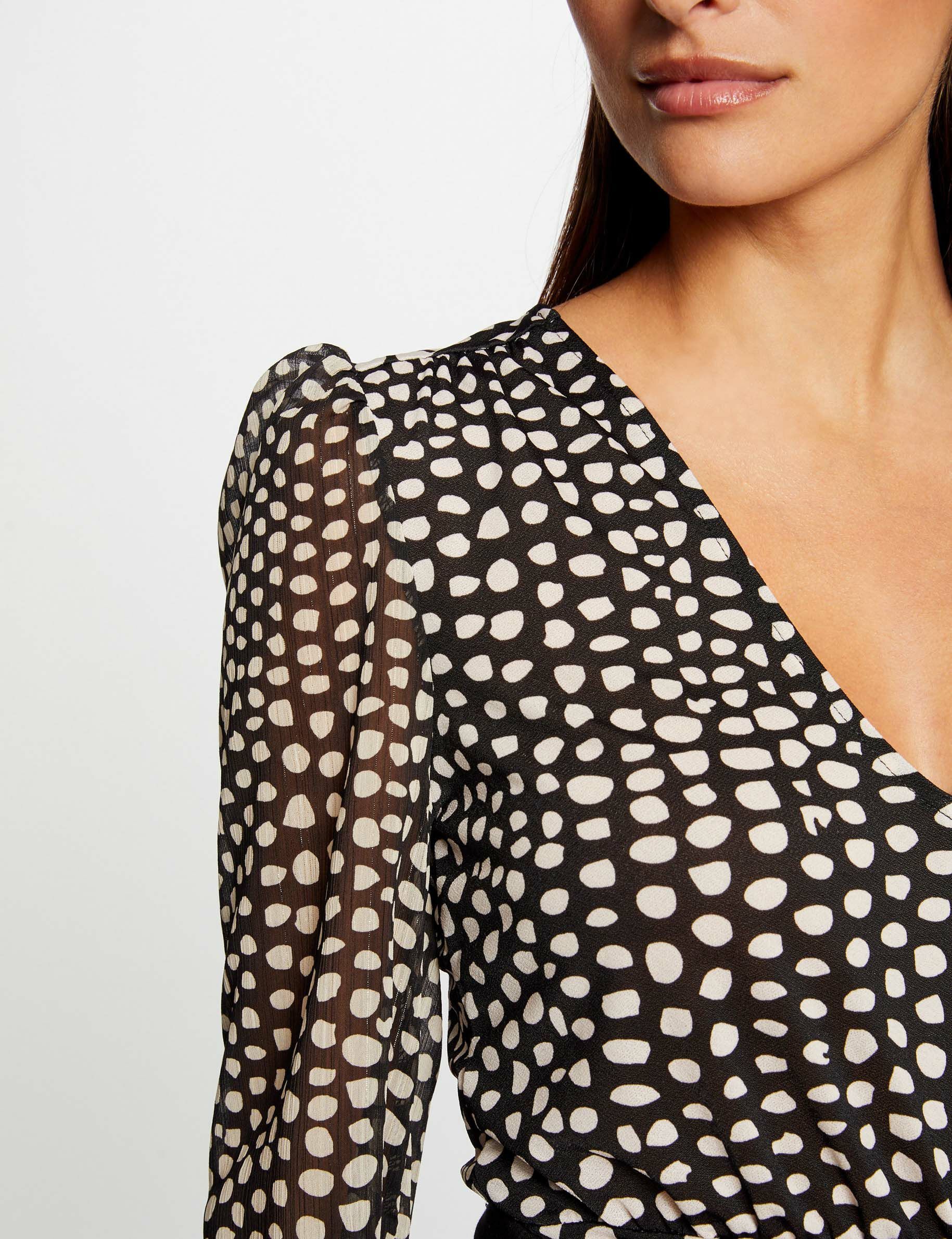 T-shirt manches longues imprimé à pois noir femme - noir