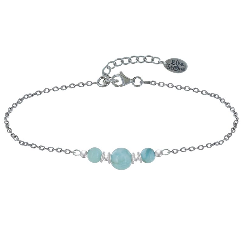 Bracelet Chaine Argent Trois Perles de Larimar Anneaux et Perles Argent