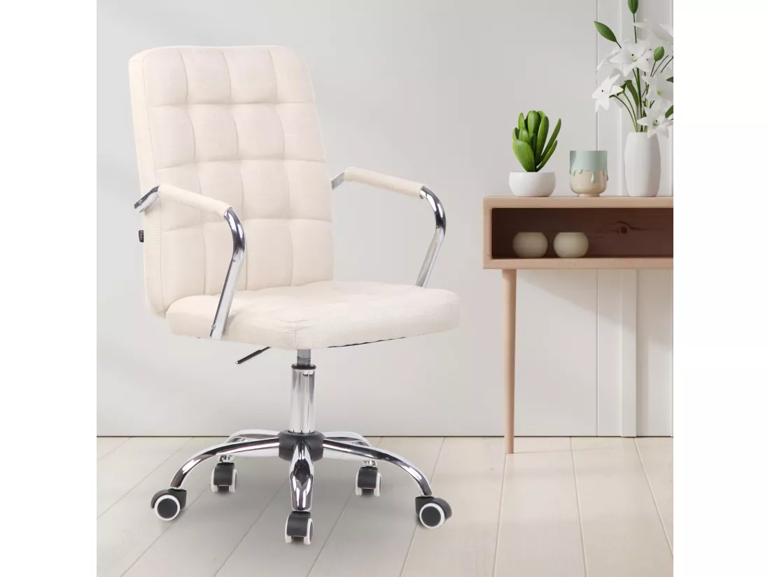 Chaise de bureau - Tissu & Métal chromé - Crème - Terni