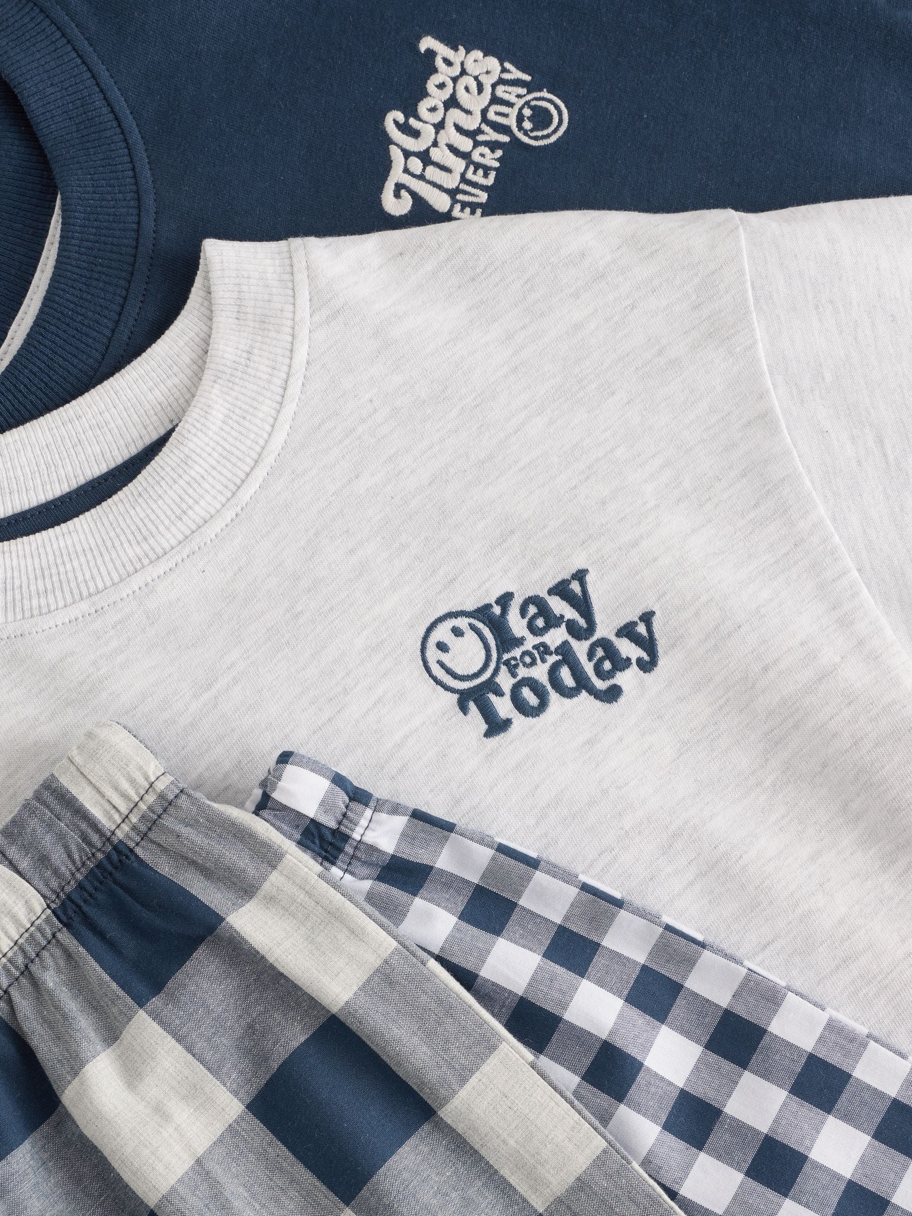 Blauw/wit - Korte mouwen lange pyjama's 2 verpakking (9mnd-12jr)