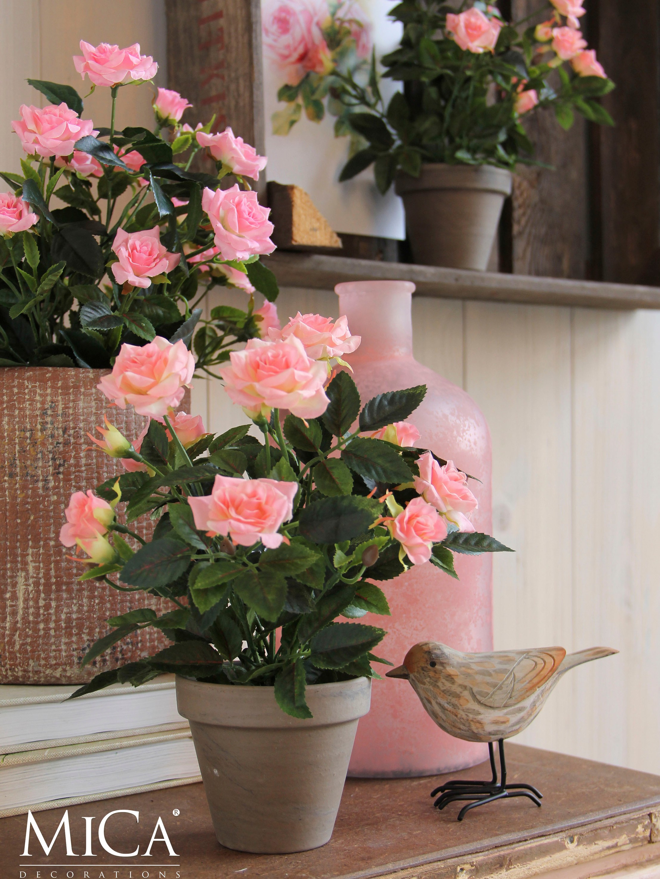 Mica decorations - rosier artificielle rose en pot h33