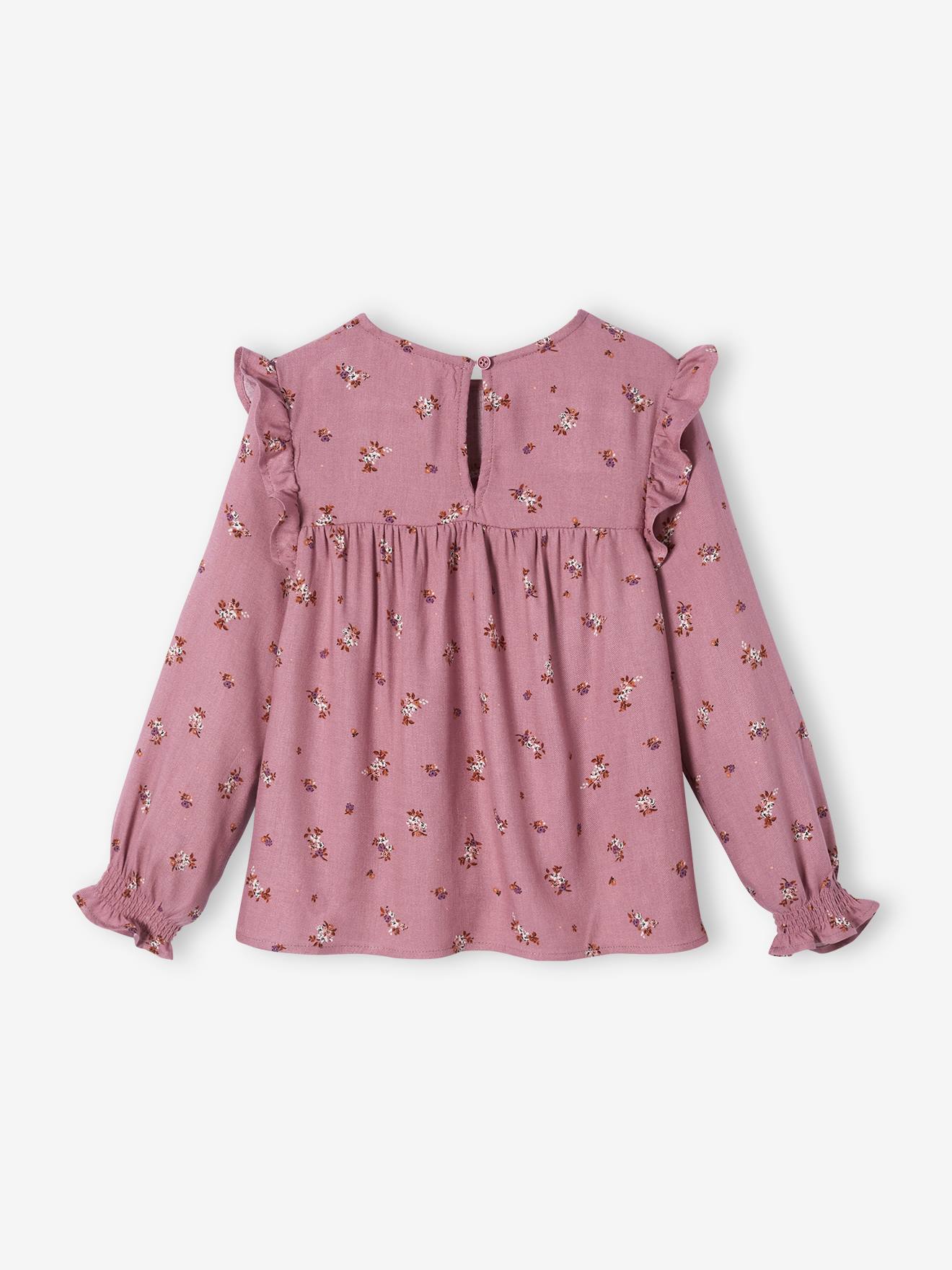 Blusa de manga comprida com flores, para meninas, azul escuro