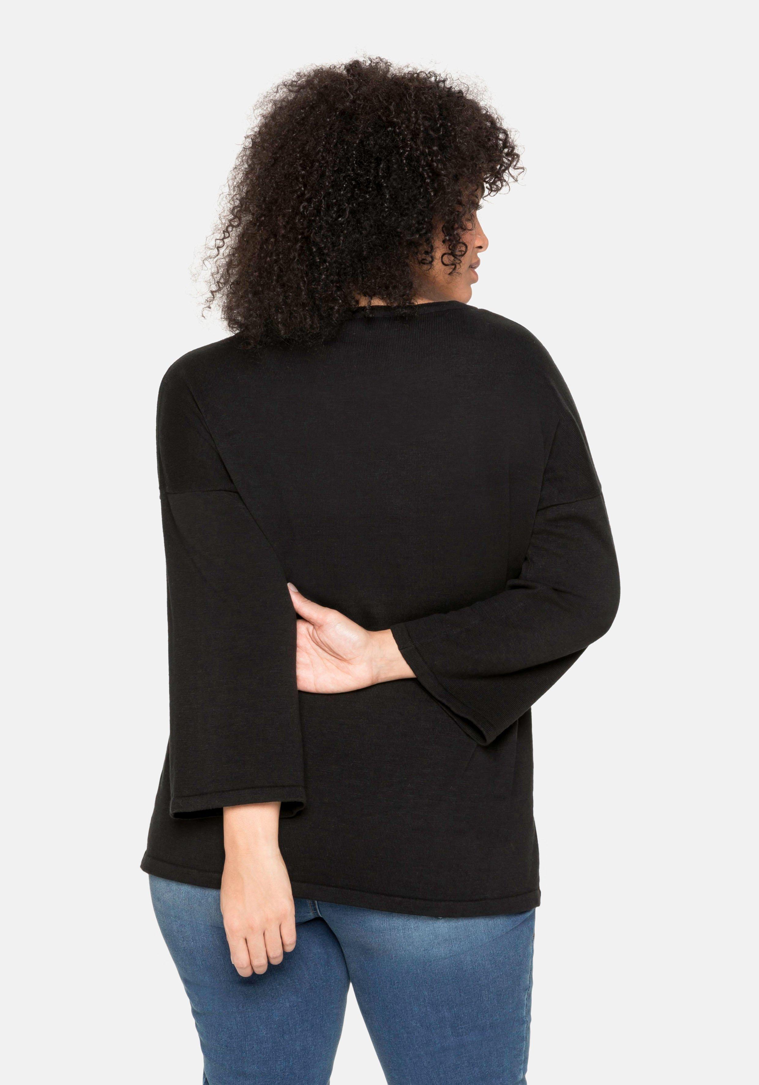 Pullover mit 7/8-Trompetenärmeln, aus Flammgarn
