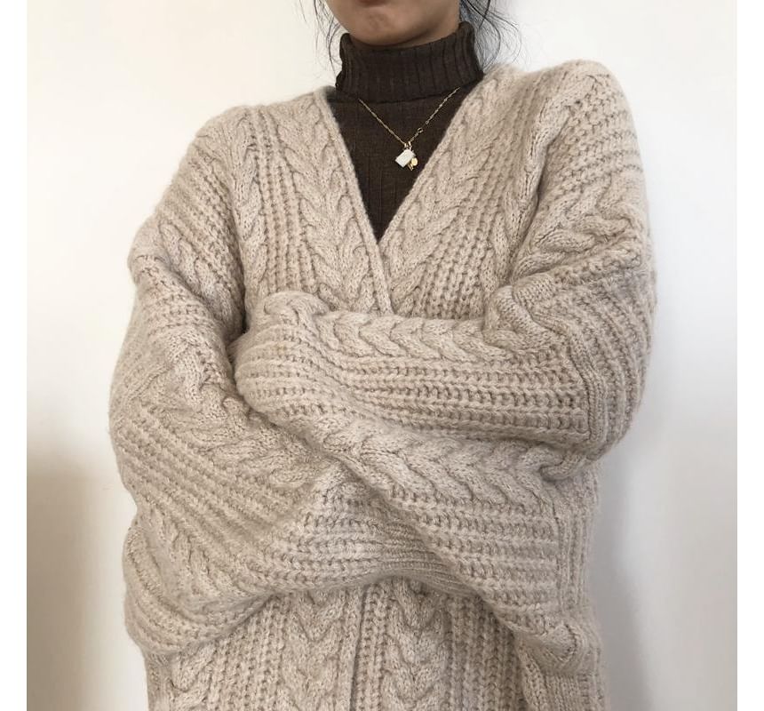 Yupina - Effen kabelgebreide midi-cardigan met open voorkant