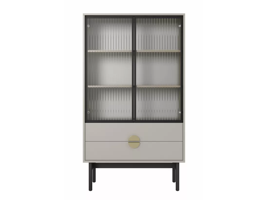 Vitrine basse - 85 cm - avec trois étagères et tiroirs - taupe (gris-beige) - STOON