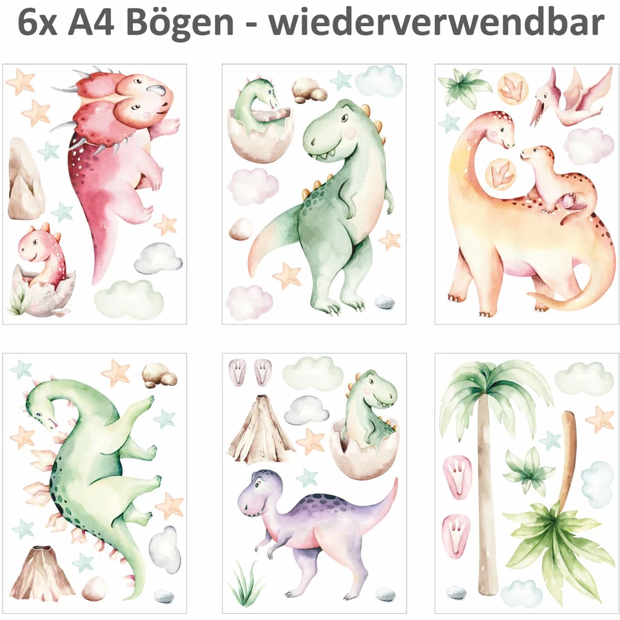 Nikima Fensterbilder Dinosaurier selbstklebend bunt