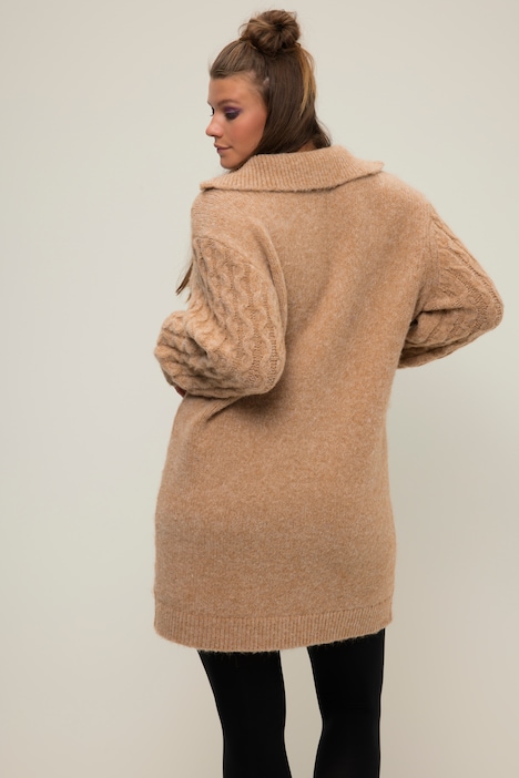 Strickkleid, Straight Shape, Zopf-Muster, Troyer-Kragen, Langarm