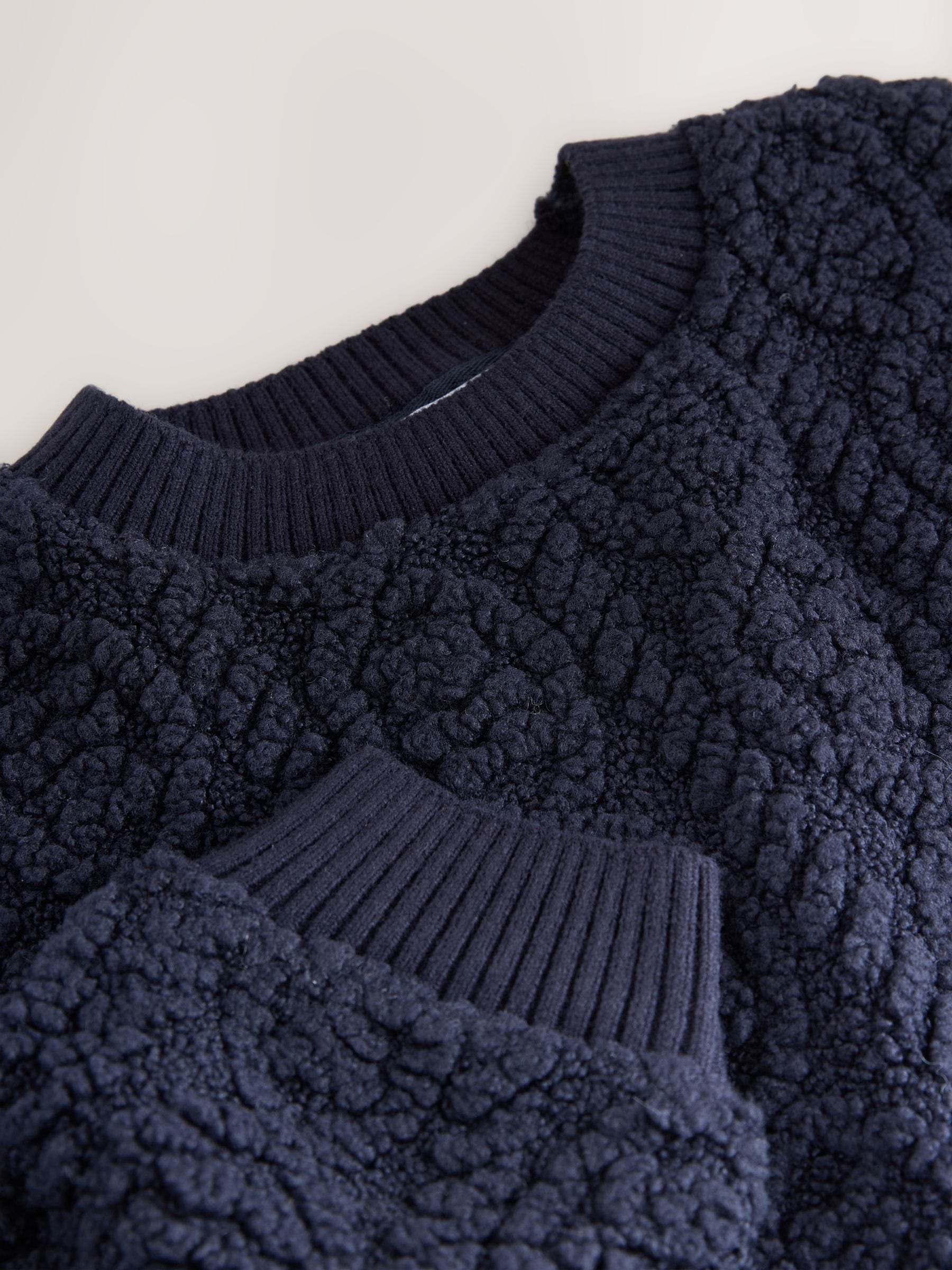 Donkerblauw - Fluffy Soft Borg Cable Long Sleeve Crew Neck Sweatshirt