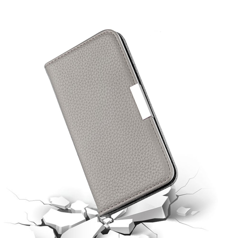 Samsung Galaxy S21 FE 5G Leder Tasche Flip Cover Litchi Look - Grau