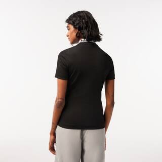 Polo col zippé en jacquard femme Lacoste Manches Courtes - Noir - Lacoste - Femme