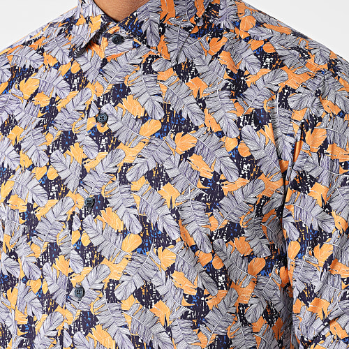 Chemise Manches Longues Floral M6601-9 Bleu Orange