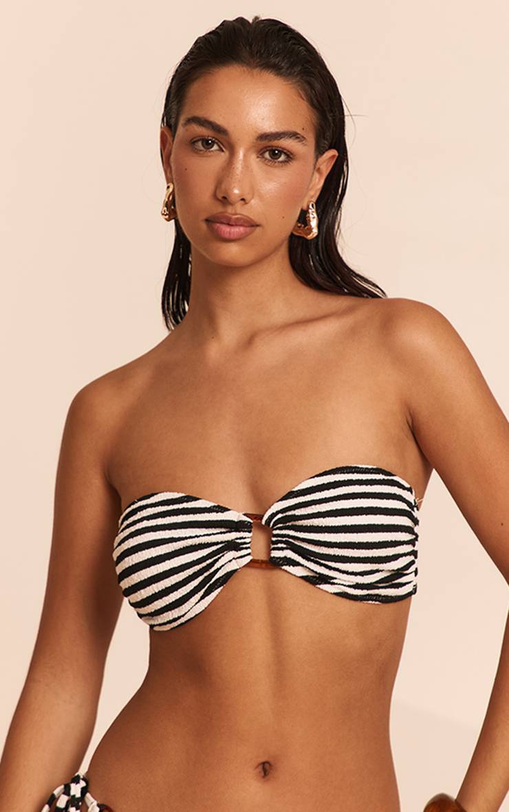 Noir Haut De Bikini Bandeau À Rayures Texturées