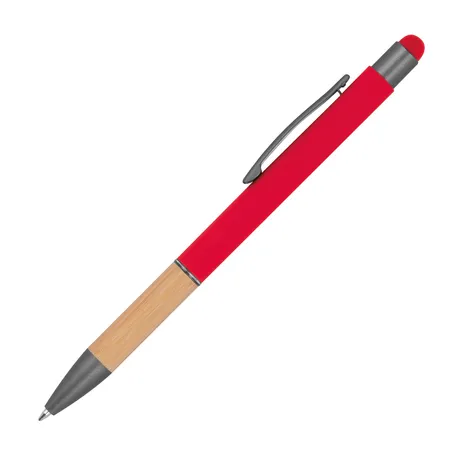 Macma Touchpen Kugelschreiber mit Griffzone aus Bambus / Farbe: rot