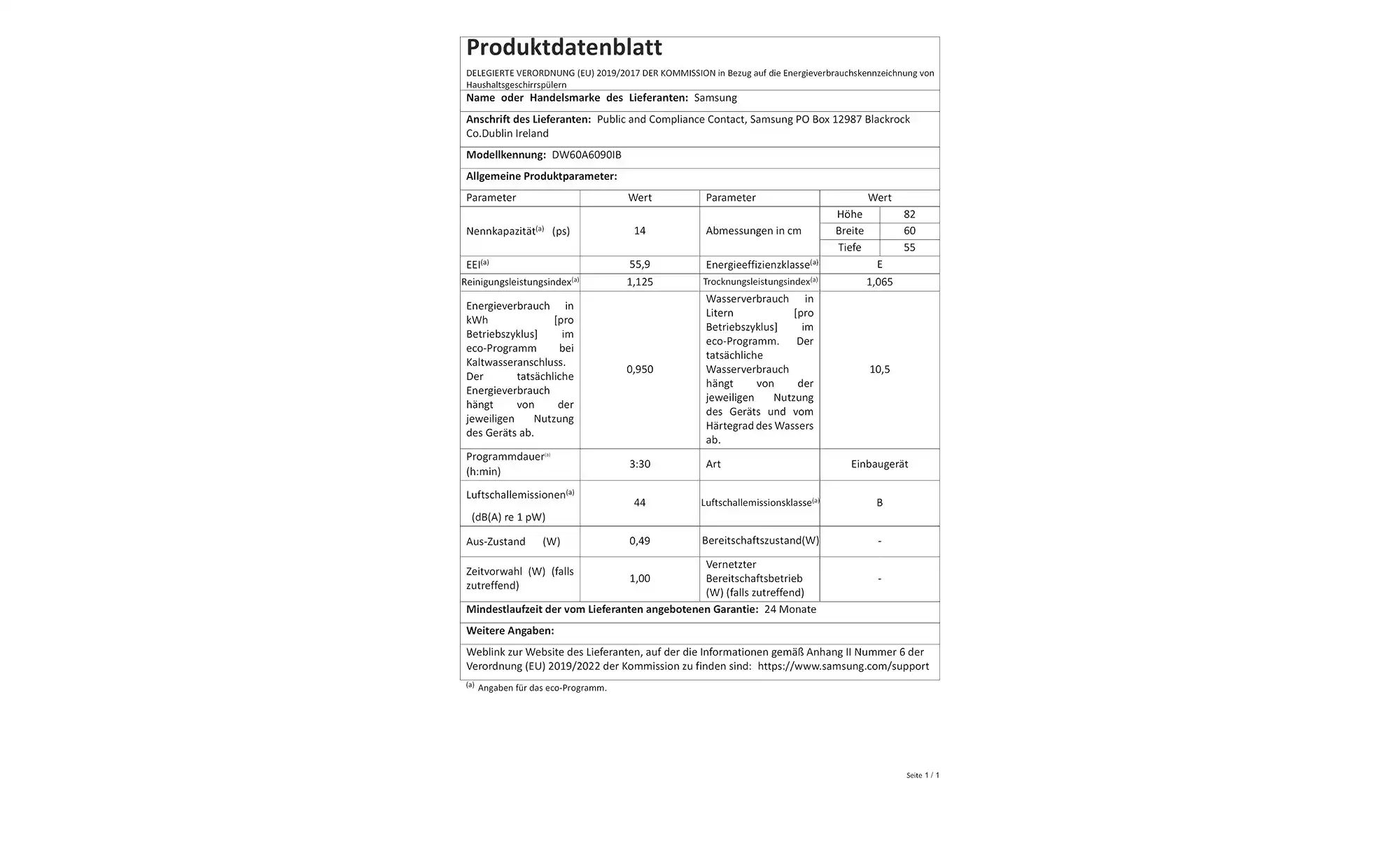 Samsung Einbau-Geschirrspüler DW60A6090IB/ET
