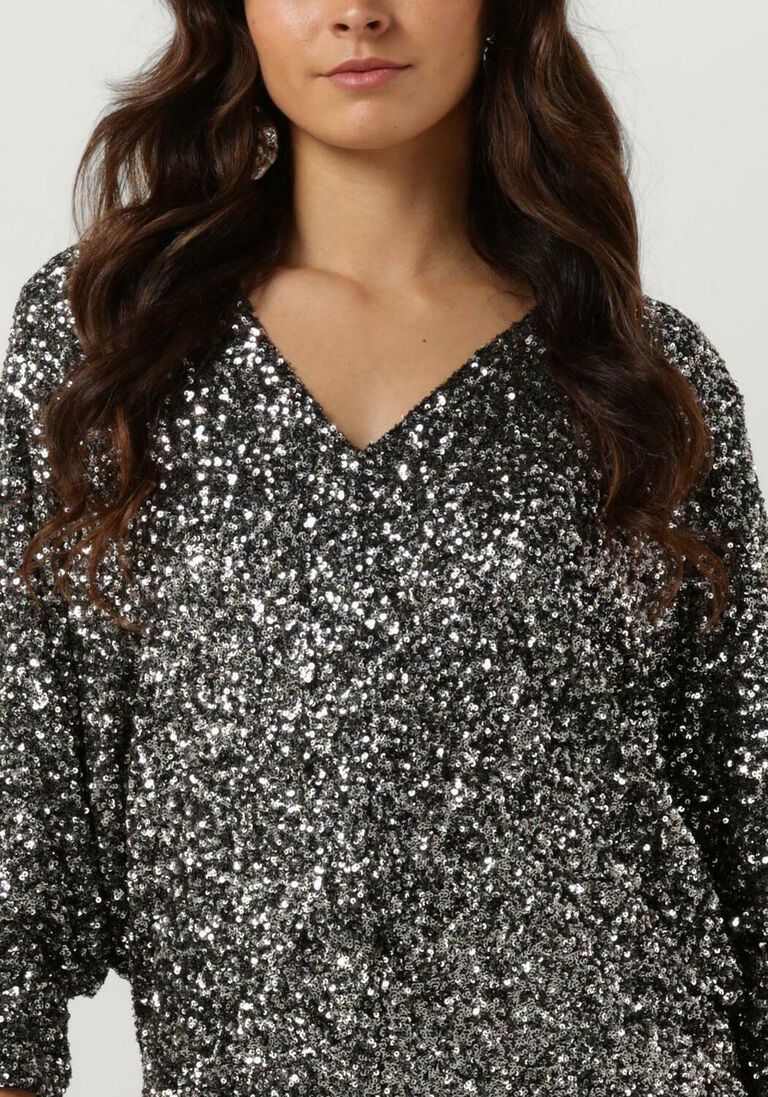 ACCESS zilveren access mini jurk sequin mini dress with v necklin
