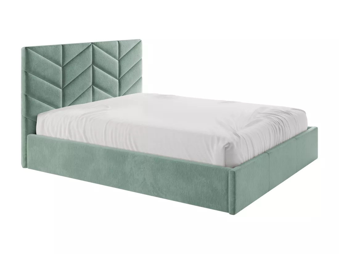 Lit coffre 180 x 200 cm - Tissu texturé - Vert amande + Matelas - JUSTANI